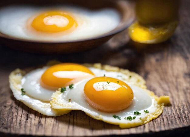 Uova fritte sulla tavola di legno