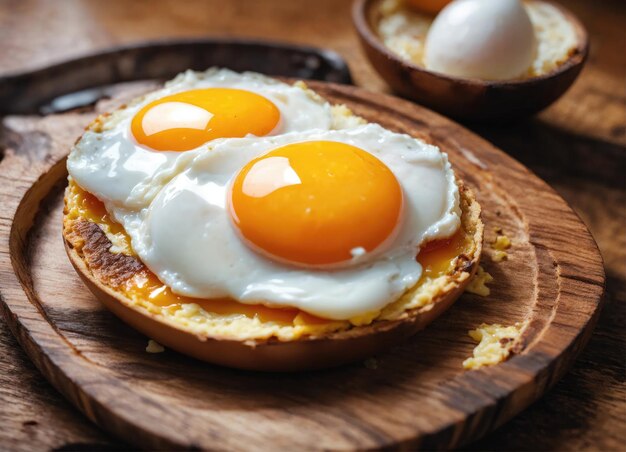 Uova fritte sulla tavola di legno