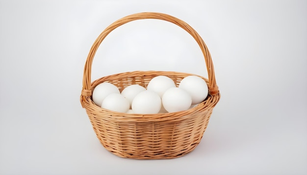 Uova in cesto isolate su sfondo bianco