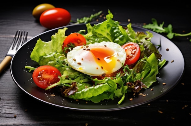 uova salate con pomodori e lattuga verde calda