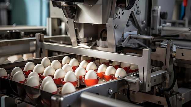 Uova su un nastro trasportatore in una fabbrica alimentare