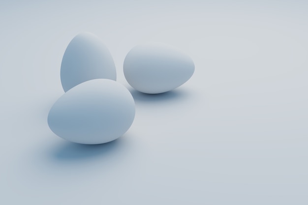 Uovo bianco su sfondo bianco, rendering illustrazione 3d