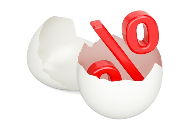 Uovo con segno percentuale all'interno Concept di vendita e sconto rendering 3D