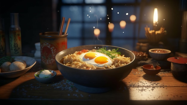 Uovo di bacchette di ramen giapponese ultra dettagliato 8k cg