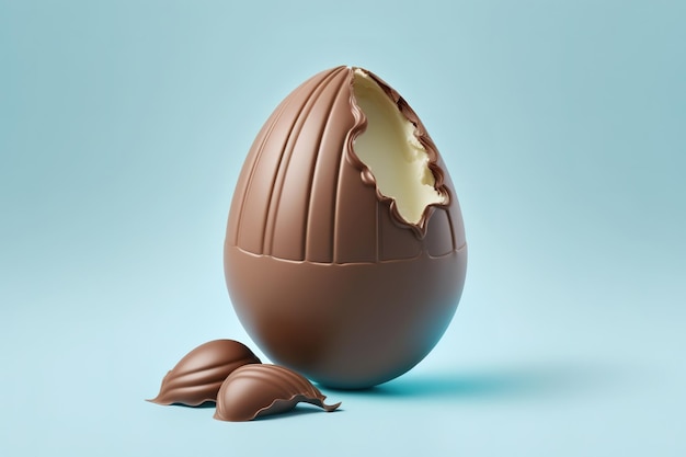 Uovo di pasqua al cioccolato con ritaglio isolato su sfondo azzurro o azzurro