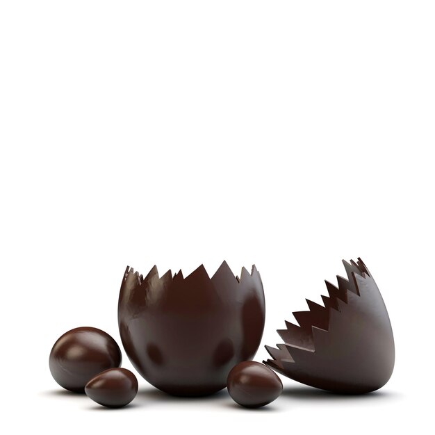 Uovo di Pasqua al cioccolato incrinato Rendering 3D aperto