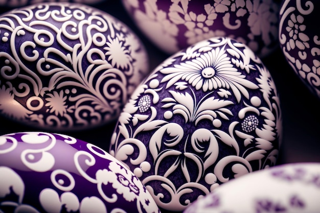 Uovo di Pasqua astratto Dipinto fragile nei colori viola bianco e ultra violetto