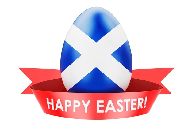 Uovo di Pasqua con bandiera scozzese Felice Pasqua in Scozia concetto rendering 3D isolato su sfondo bianco
