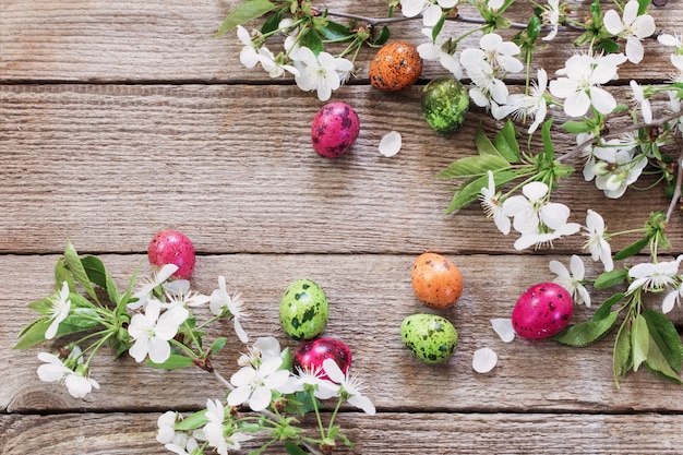 Uovo di Pasqua Con i fiori bianchi della molla