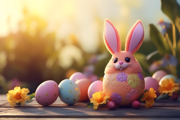 Uovo di Pasqua con orecchie di coniglio sullo sfondo