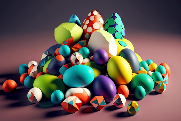 Uovo di pasqua decorato multicolore accatastato sul tavolo