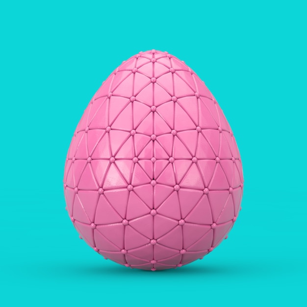 Uovo di Pasqua decorato rosa in stile bicolore su sfondo blu. Rendering 3D