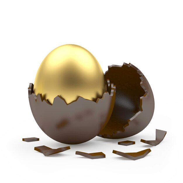 Uovo di Pasqua dorato in un guscio d'uovo di cioccolato