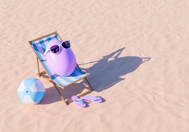Uovo di Pasqua in vacanza con occhiali da sole e accessori da spiaggia