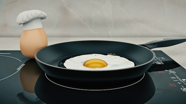 uovo in padella uovo concetto 3d rendering