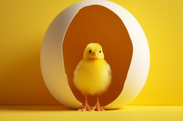 Uovo neonato gallina uccello piccolo animale nuovo soffice pulcino giallo adorabile carino guscio rotto bambino minuscolo giovane pollo primo piano
