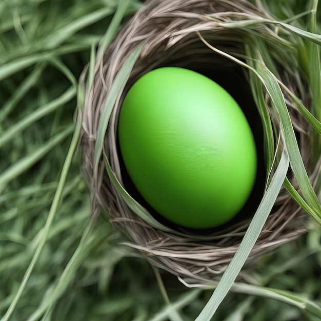 uovo verde in un nido con un nido di uccellouova di pasqua verdi nel nido sfondo di pasqua
