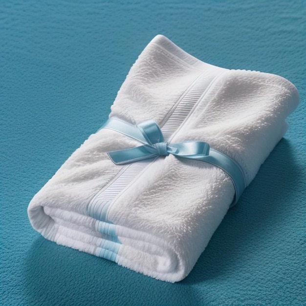 up di un asciugamano bianco su uno sfondo blu