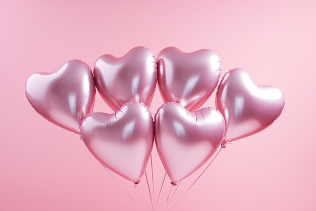 Upbeat Love con palloncini in forma di cuore su pastel rosa