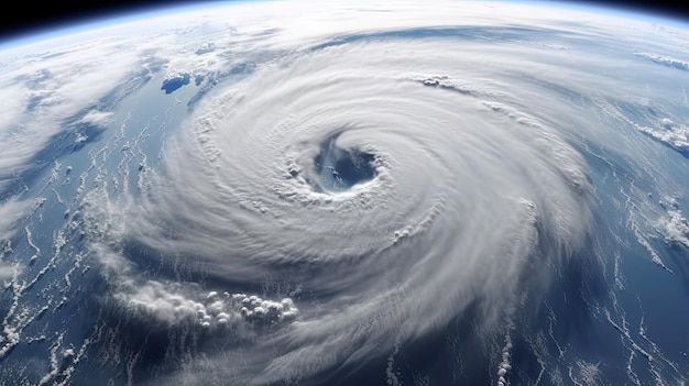 Uragano Firenze sull'Atlantico Super tifone sull'oceano L'occhio dell'uragano Il ciclone atmosferico Vista satellitare Generative Ai