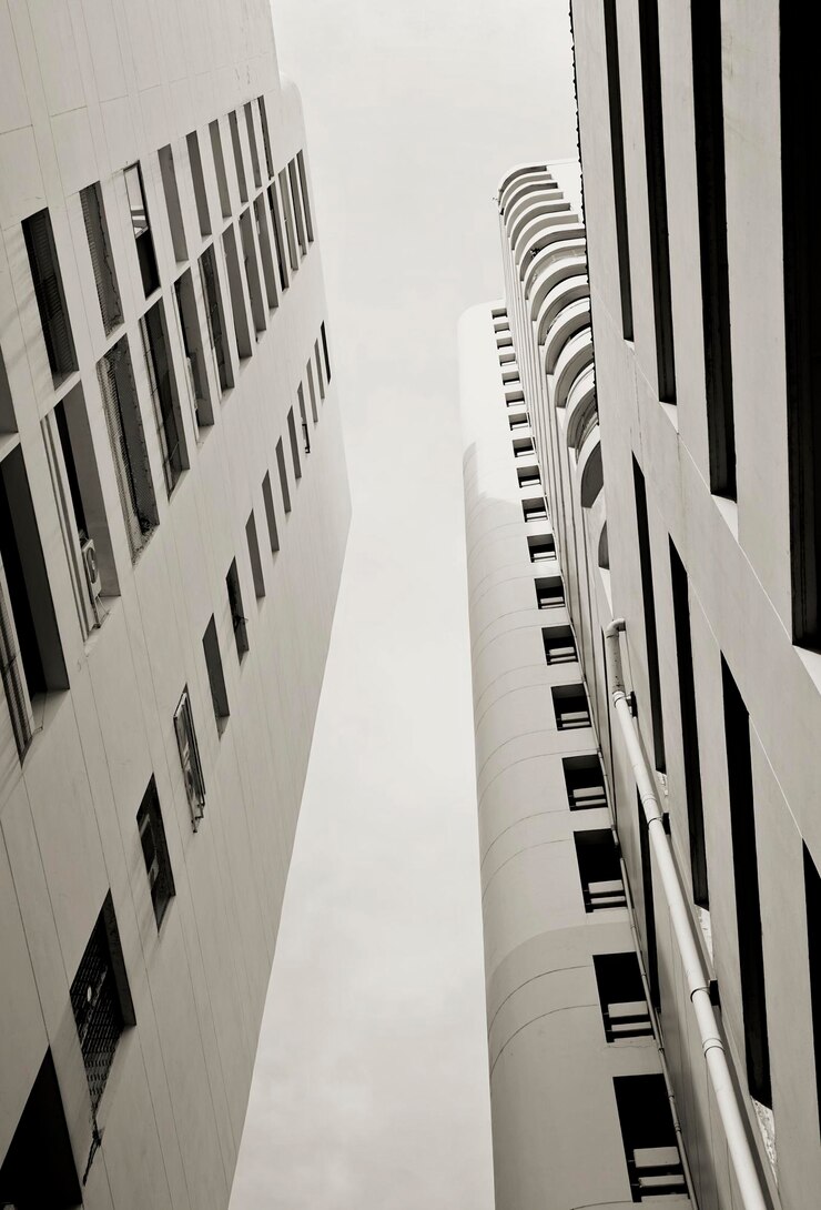 Urbano alto edificio grigio neutro condominio moderno appartamento cosmopolita edifici residenziali struttura astratta