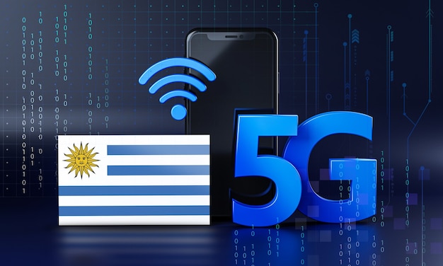 Uruguay pronto per il concetto di connessione 5G. Sfondo di tecnologia Smartphone rendering 3D