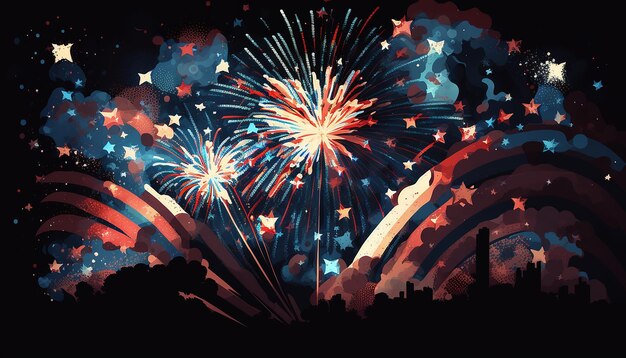 USA 4 luglio festa dell'indipendenza con fuochi d'artificio Generative ai