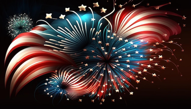 USA 4 luglio festa dell'indipendenza con fuochi d'artificio Generative ai