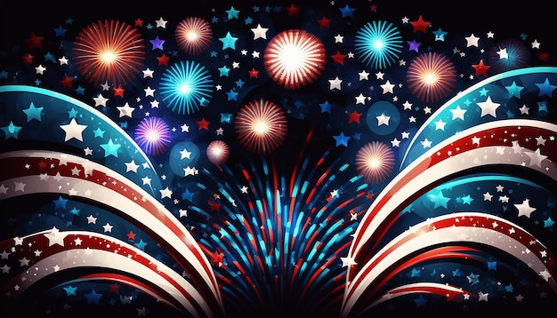 USA 4 luglio festa dell'indipendenza con fuochi d'artificio Generative ai