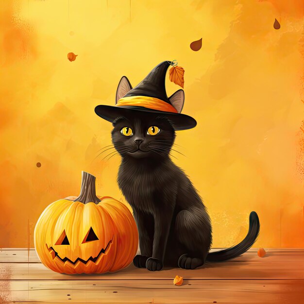 USA L'arredamento per le vacanze di Halloween si trova un simpatico gattino nero in un grande cappello nero