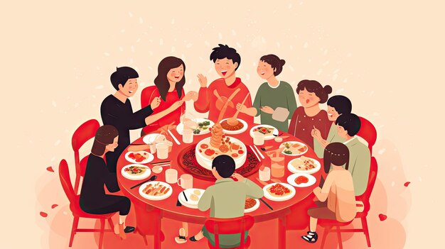 Usanze tradizionali cinesi grande famiglia vacanza cena riunione cena illustrazione