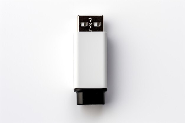 USB flash drive isolato su sfondo bianco Top view Flat lay