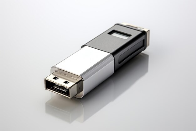 USB flash drive isolato su sfondo bianco Top view Flat lay