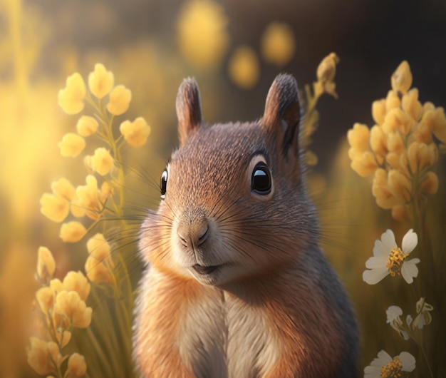 Ute scoiattolo rosso in autunno luce dorata Ritratto di volpe scoiattolo Sciurus niger seduto sul ramo