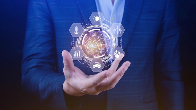 Utilizzando l'agricoltura intelligente e l'agricoltura di precisione con icona visiva