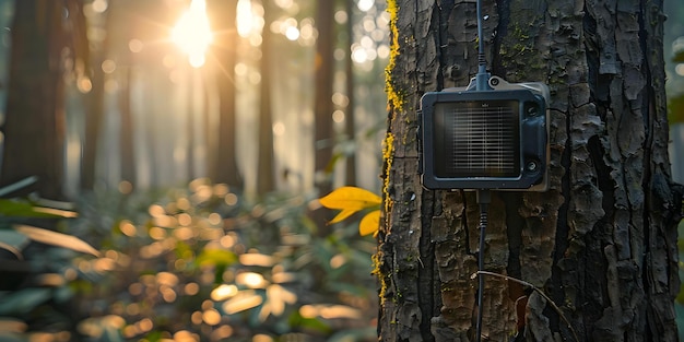 Utilizzando la tecnologia dell'energia verde una telecamera a energia solare trappola nel deserto catturando l'attività della fauna selvatica concetto di tecnologia dell' energia verde telecamera a potenza solare trappole nel deserto attività della natura selvatica