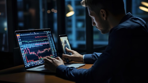 Utilizzo di un laptop e di un telefono per controllare il trading di Ai generativa