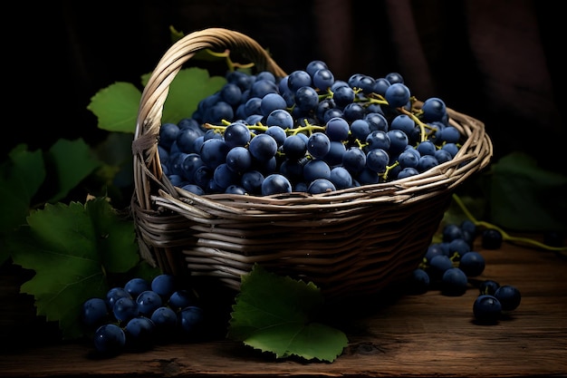 Uva blu fresca in un cesto uva blu matura frutta