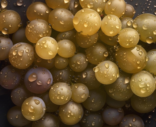 Uva Chardonnay fresca con gocce d'acqua AI generativa