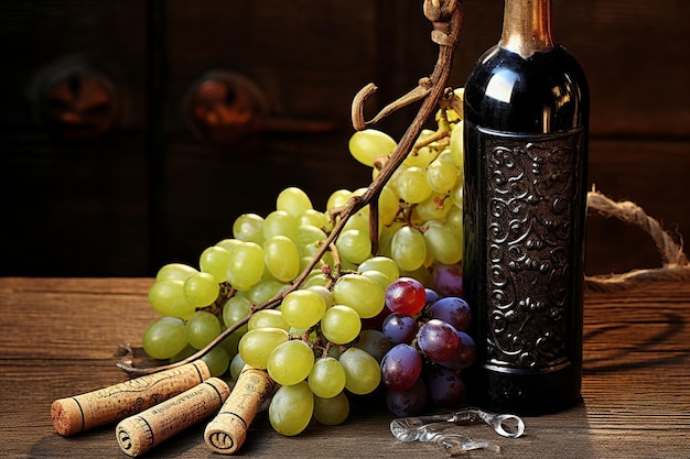 Uva con una pressa per il vino d'epoca sullo sfondo