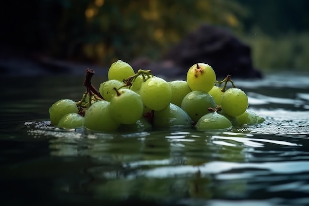 Uva in un fiume con la parola uva sul fondo