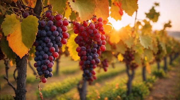 Uva matura in vigna al tramonto Toscana Italia Uva rossa matura in vigna nel raccolto autunnale