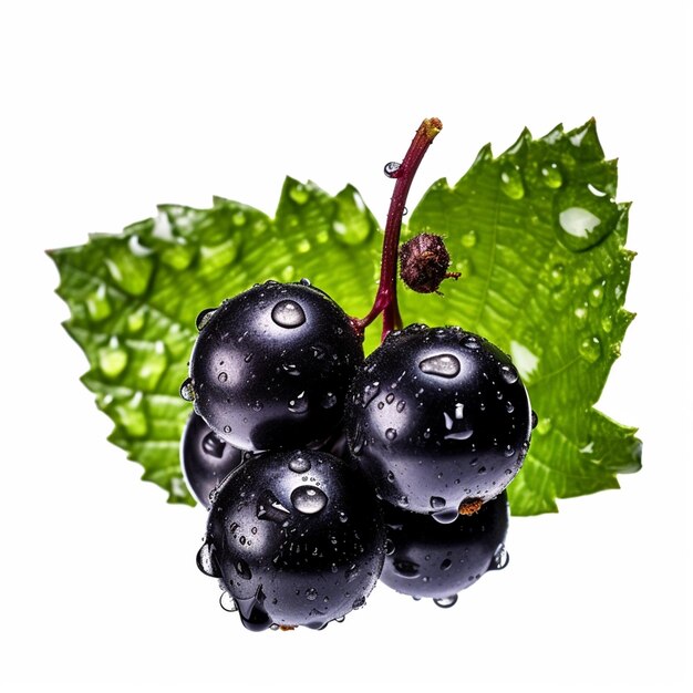 Uva nera con una foglia verde e la parola uva sopra