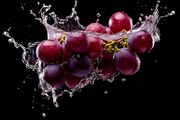 Uva nera o rosso scuro isolata in spruzzo d'acqua