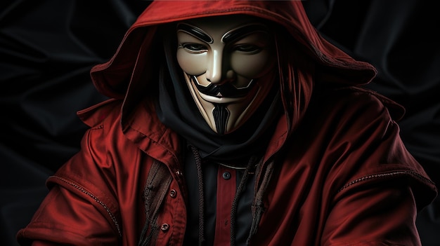 v per vendetta nella maschera anonima come una statua greca stoica toni rossi anime scuro