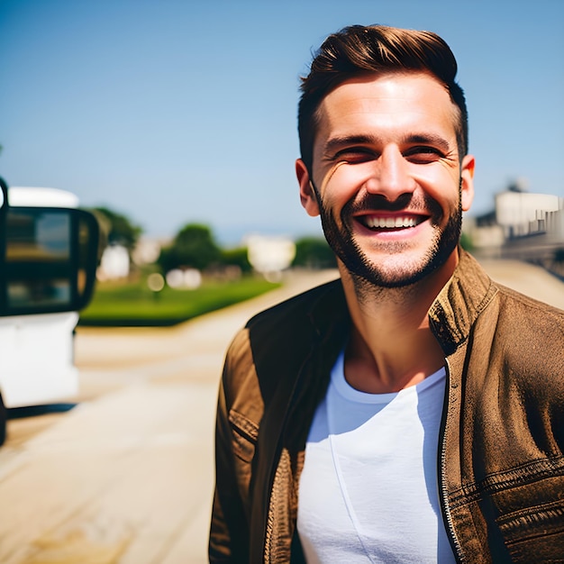 Vacanza estiva ragazzo sorridente all'aperto ai immagine generativa