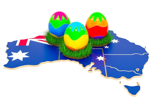 Vacanze di Pasqua in Australia Uova di Pasqua sulla mappa australiana rendering 3D