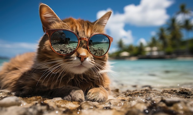 vacanze estive gatto animale Un gattino con gli occhiali da sole Andare a un servizio fotografico