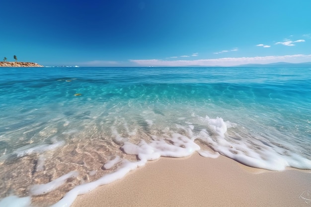 Vacanze estive in spiaggia sullo sfondo con l'acqua blu del mare e il paesaggio della natura