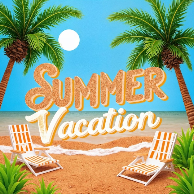 Vacanze estive su una spiaggia tropicale con palme e sedie a sdraio